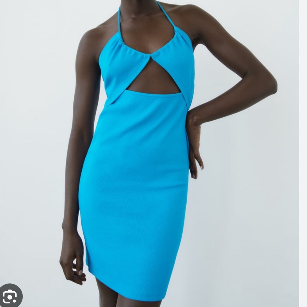 ZARA BLUE RIBBED CUT-OUT DRESS NWT 3641/307/400